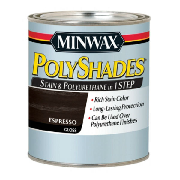 Minwax® 614970444 PolyShades® Stain/Polyurethane in 1 Step, Gloss, Espresso, 1 Qt