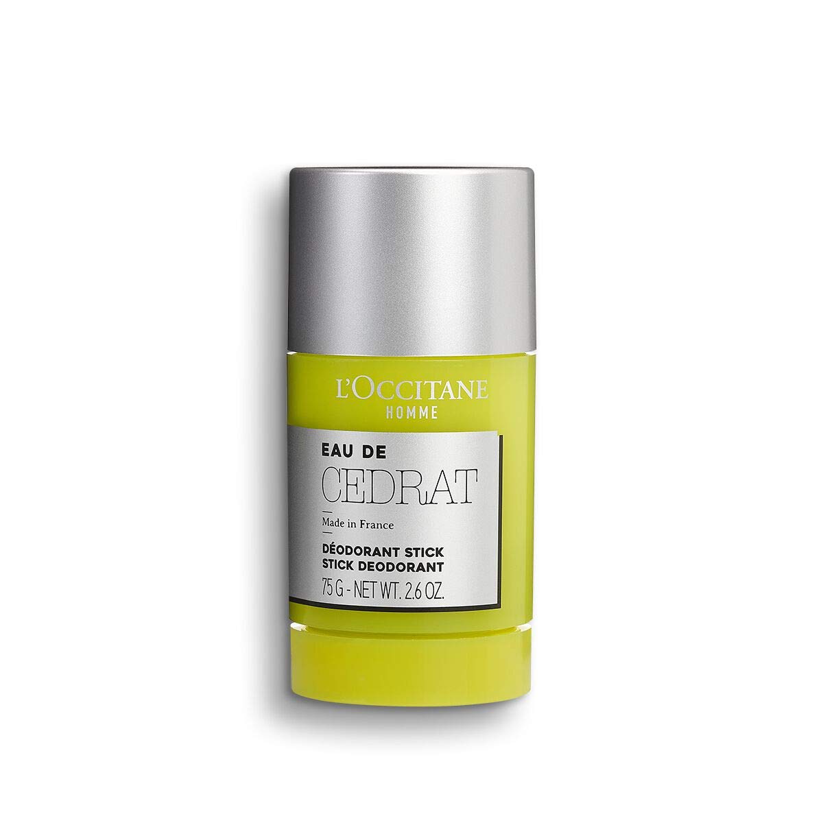 L'Occitane Men's Energizing Cedrat Solid Stick Deodorant, 2.6 oz: Prevent Odor, Woodsy Aroma, Soothing, Best in Grooming, Made in France