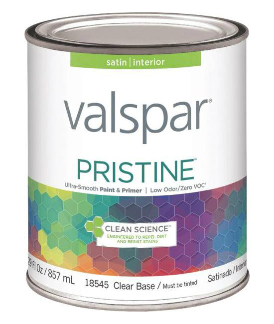 Valspar 18545 Pristine Interior Latex Satin Paint, Clear Base, Quart
